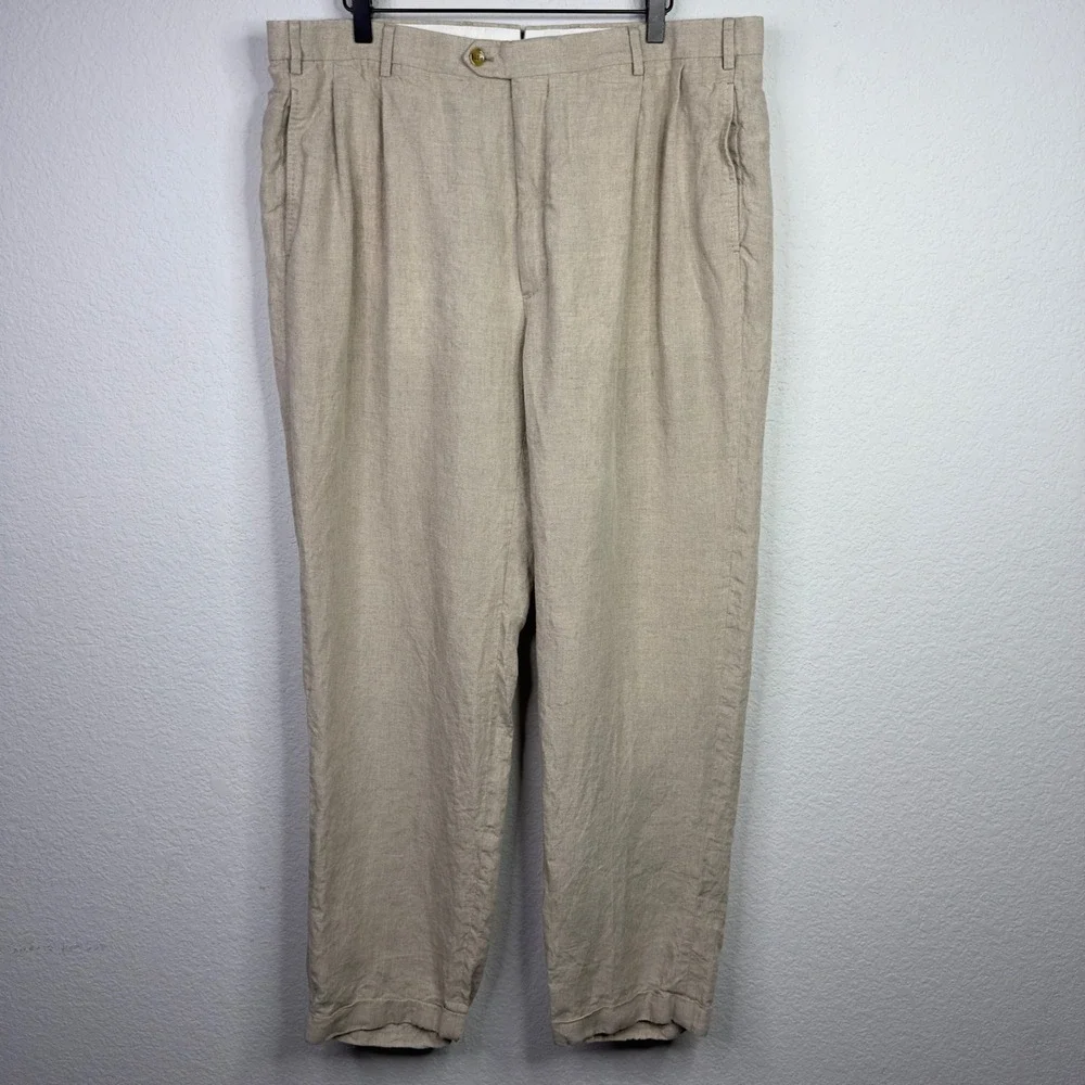 J. Hilburn Pants Mens 38x32 Beige Linen Cuffed Trouser Vacation Minimalist